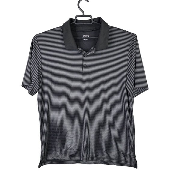 Mens BCG Black Gray Striped Golf Polo Shirt Short Sleeve Polyester Stretch XL - Picture 1 of 8